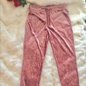 NWOT pink crushed velvet joggers size S Abs Famous
